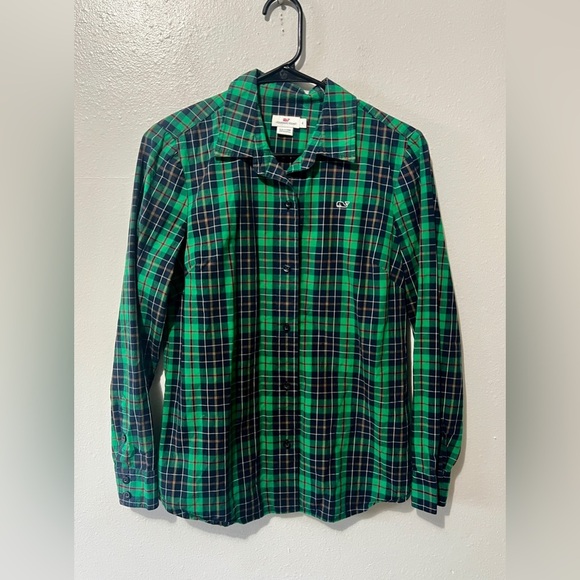 Vineyard Vines Green Plaid Button Down Top - Size 4 - Picture 7 of 9